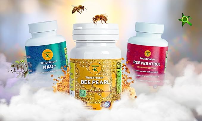 TrustLongevity™ Bundle (3 Pack) Bee Pearls NAD+ &amp Resveratrol 600mg - Natural Immunity &amp Vitality Support (150 Veg. Caps)