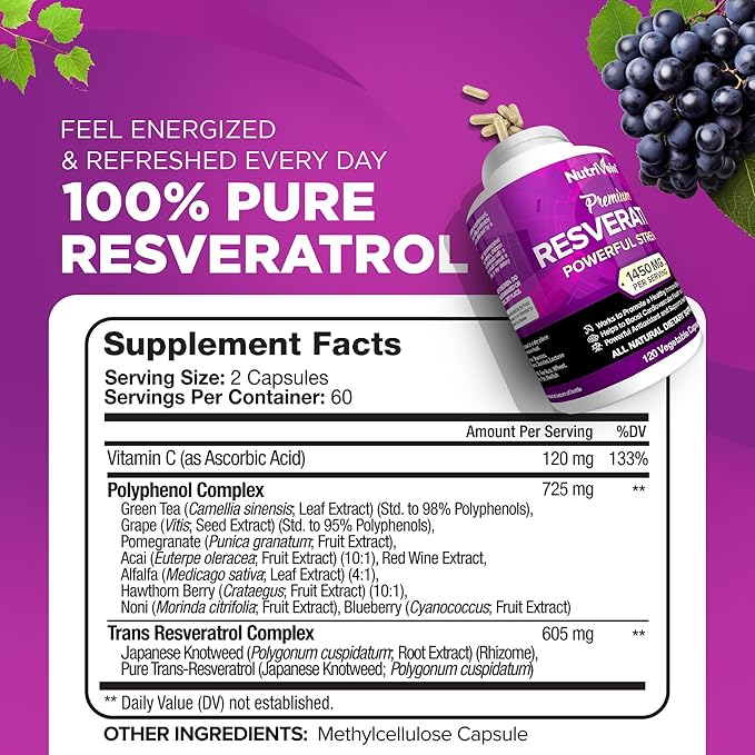 Nutrivein Premium Citrus Bergamot &amp Resveratrol Supplement Bundle: Resveratrol &amp 25:1 Citrus Bergamot Supplement for Vitality Repair &amp Circulatory Wellness