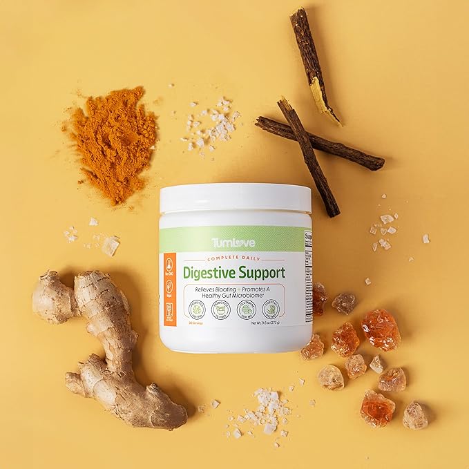 TumLove IBS Relief &amp Digestive Support Powder – Low FODMAP Certified Probiotics Prebiotics Digestive Enzymes L-Glutamine &amp 5 Soothing Herbs – Vegan Gluten-Free (30 Servings)