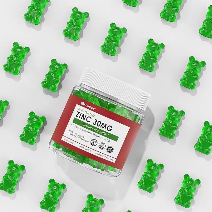 Fermented Zinc Gummies 30mg Copper Selenium Vitamin C D3 Superior Absorption Zinc Supplements for Women &amp Men Immune Powerful Antioxidant Zinc Picolinate Alternaitive Vegan No Sugar 60