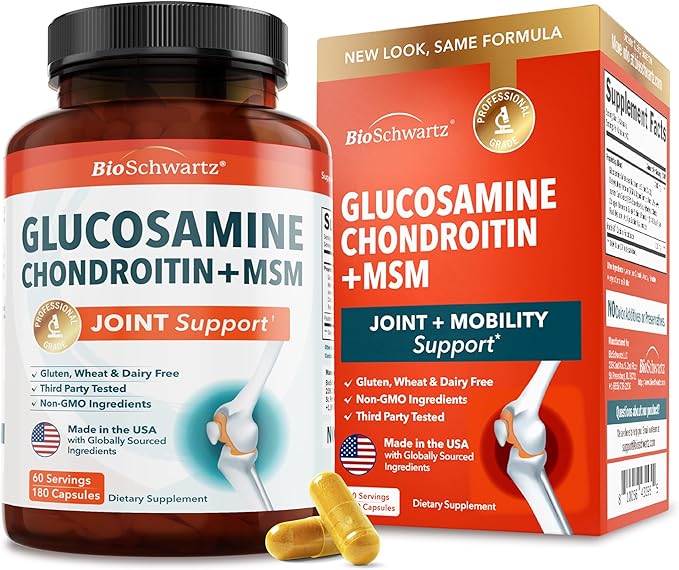 Glucosamine Chondroitin MSM Joint Support Supplement - Collagen Peptides Turmeric and Ginger Hyaluronic Acid Glucosamine Chondroitin Sulfate for Joint Comfort - Gluten Free Non GMO 180 Capsules
