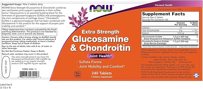 NOW Foods Glucosamine and Chondroitin 750-600 mg 240 Tabs