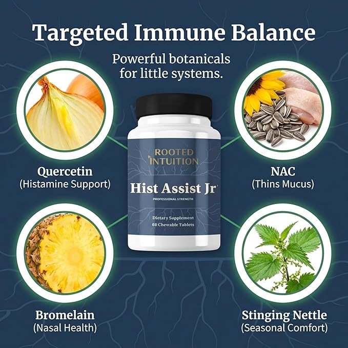 Hist Assist Jr – Kids Chewable Seasonal Support with Quercetin NAC Bromelain &amp Vitamin C | Tasty Berry Flavor | Non-GMO Gluten Free | 60 Chewable Tablets