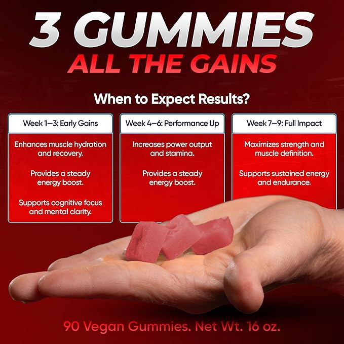 Creatine Monohydrate Gummies for Women &amp Men - 5g Creapure Creatine per Serving - Vegan Cosmic Cherry Flavor - Boost Muscle Strength Endurance Recovery &amp Mental Focus (90 Gummies)