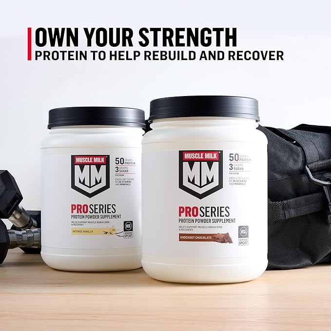 Muscle Milk Pro Series Protein Powder SupplementKnockout Chocolate2 Pound11 Servings50g Protein3g Sugar20 Vitamins &amp MineralsNSF Certified for SportWorkout RecoveryPackaging May Vary