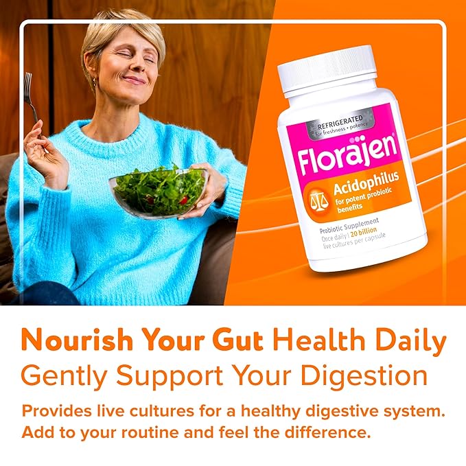 Florajen Acidophilus Probiotics Gut Health Vaginal Health and Immune Support Supplement Constipation and Bloating Relief for Adults 90 Capsules (Refrigerated)