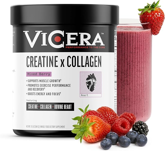 Creatine + Collagen Powder Berry Flavor Creatine Monohydrate and Collagen Supplement with Probiotics Gluten Free Non GMO Easy to Digest Formula 30 Servings 13.8 Oz
