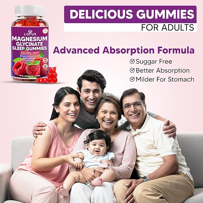 Lofux Magnesium Glycinate Gummies 400mg Sugar Free Magnesium Gummies for Adults Women Men Chewable Supplement Gummy with L-Threonate Vitamin D B6 CoQ10 - for Calm Sleep Body Relaxation 120 Ct