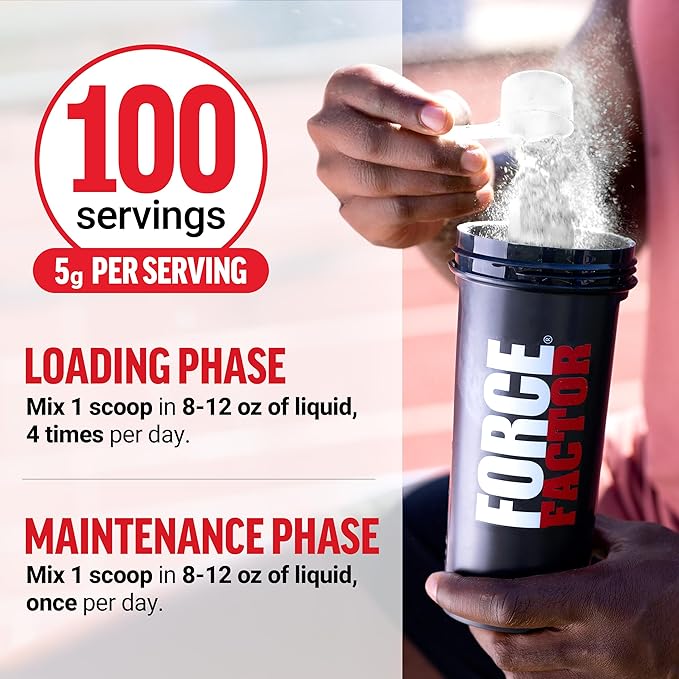 Force Factor Creatine Monohydrate Micronized Powder 500G 5g Dose to Support Muscle Growth Strength Recovery Cognitive Health &amp Memory Unflavored 100 Servings 17.6 Oz
