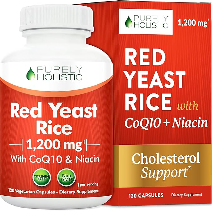 Red Yeast Rice with CoQ10 Supplement | Healthy Cholesterol Levels &amp Heart Health Support | Extra Strength Red Yeast Rice 1200 MG (600 MG Per Capsule) with Monakolin K | No Citrinin Non-GMO | 120