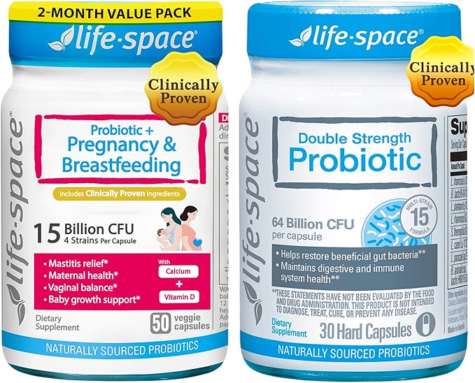 The Motherhood &amp Dual-Strength Probiotic Pack Bundle: Pregnancy Breastfeeding+Double Strength Clinically Proven for Mom's Breast Gut &amp Vaginal Health Baby Growth Redouble Formulated for Di