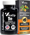 Ashwagandha Capsules 1310mg with Black Pepper - USA Made Ashwagandha Supplements for Relaxation Support Normal Cognitive Function &amp Balanced Energy Levels – 60 Caps