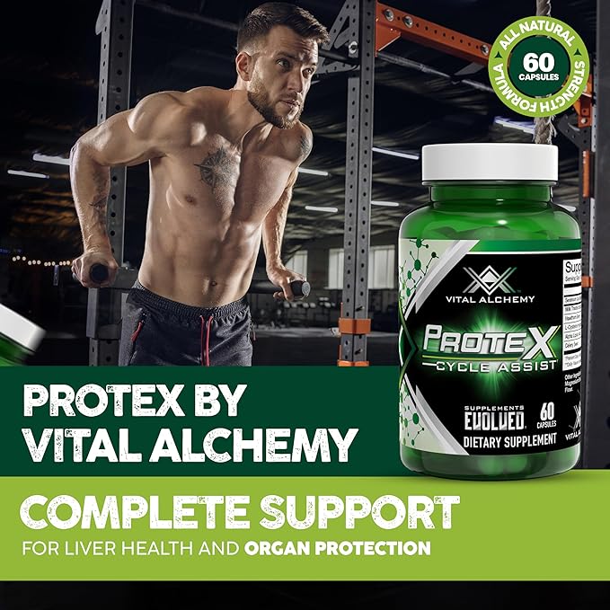 Vital Alchemy ProteX On Cycle Assist - Liver Cleanse Detox &amp Repair Formula - Liver Support Supplement with Milk Thistle Alpha-lipoic AcidL-Cysteine hcl and Others for Men 60 Servings -USA Mad