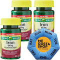 Spring Valley Iron Tablets Dietary Supplement Value Size 65 mg 200 Count Pack of 3 Total 600 Includes Pill Organizer