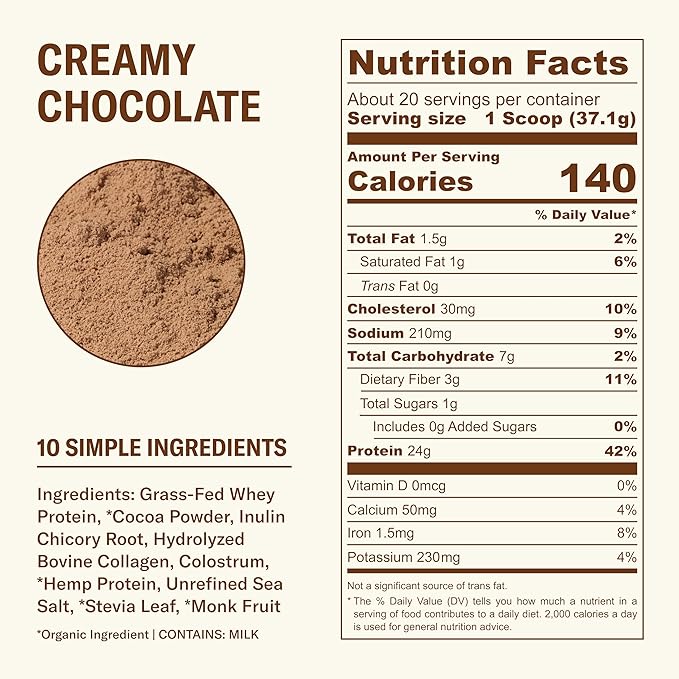 Ballerina Farm Grass Fed Whey Protein Powder Vanilla Chocolate and Strawberry 24g Protein with Collagen Peptides Bovine Colostrum Hemp Hearts &amp Prebiotic Fiber No Added Sugar 60 Servings T