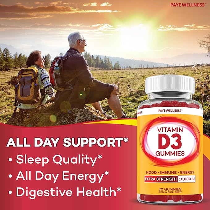 PAYÉ Vitamin D Gummies D3 10000 IU (250 mcg) per Serving Dietary Supplement for Bone Teeth Muscle and Immune Health Support Kids and Adults* - 210 Count
