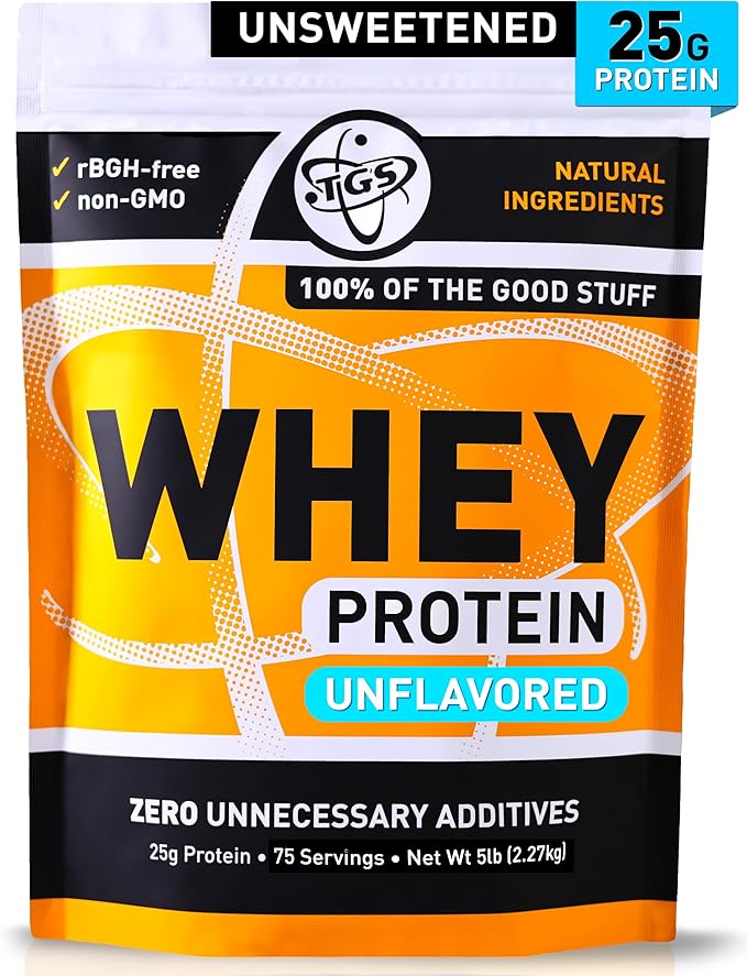 TGS Nutrition 100 Whey Protein Powder Unflavored Unsweetened - Clean No Artificial Ingredients for Men &amp Women - 5lb Bulk Soy Gluten Free Keto Friendly - Post Workout Muscle Recovery