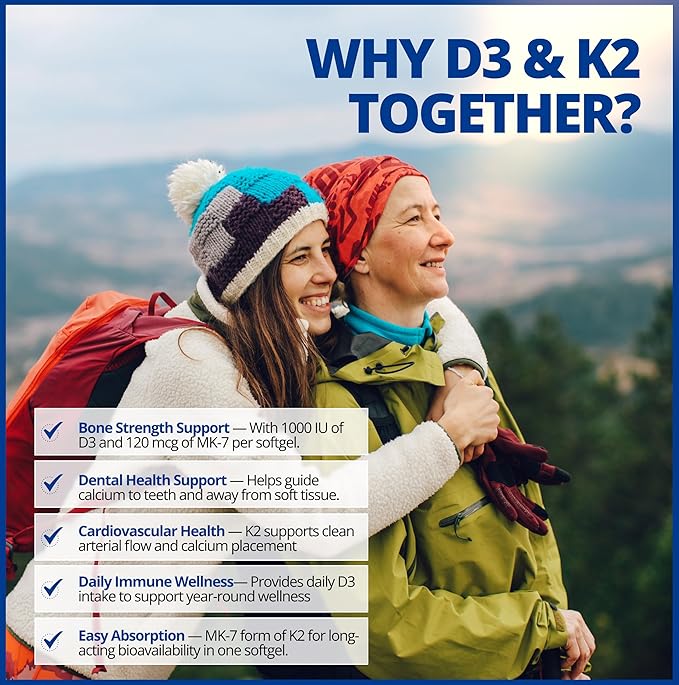 CanPrev D3 &amp K2 Vitamins 240 Softgels 240-Day Supply 1000IU Vitamin D3 &amp 120mcg K2 Supports Strong Bones Teeth &amp Heart Wellness Easy-to-Absorb with Organic Coconut Oil No GMO Gluten