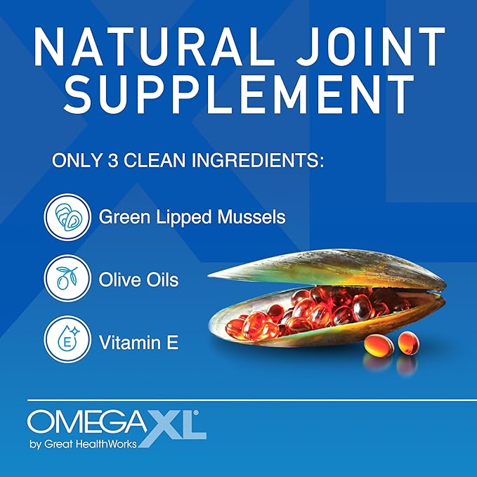 OmegaXL Joint Support Supplement for Relief - Natural Muscle Support Green Lipped Mussel Oil Soft Gel Pills Drug-Free 60 Count