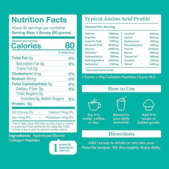 Further Food Unflavored Collagen Peptides Powder - 100% Grass-Fed Hydrolyzed Type 1 &amp 3 20g of Collagen per Serving Supports Skin Hair Nails &amp Joints 21.16 Oz