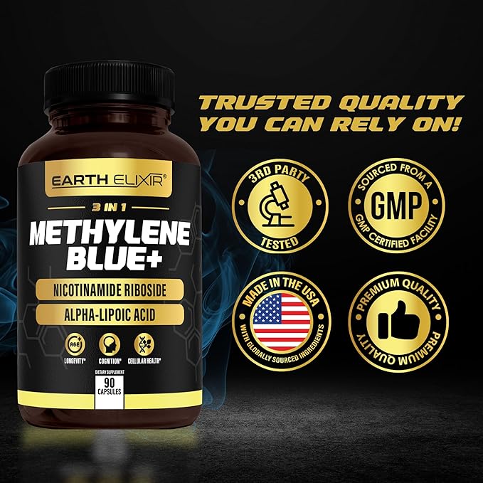 3-in-1 Methylene Blue Capsules – Methylene Blue Pharmaceutical Grade w/Alpha Lipoic Acid (ALA) &amp NAD Supplement for Energy Cognitive &amp Cellular Support – 3 Month Supply &amp 3rd Party Tested