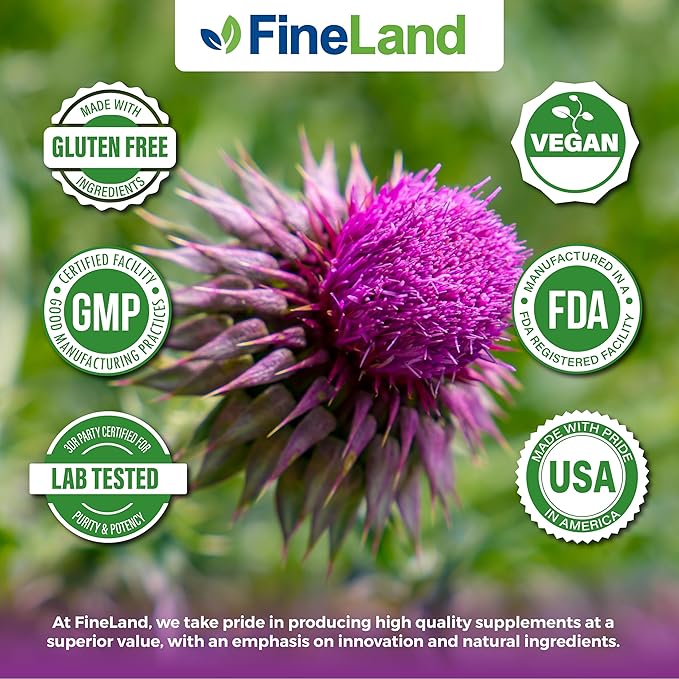 FineLand Milk Thistle Pills 50:1 Extract with 80% Silymarin Flavonoids – Liver &amp Antioxidant Support - 50X Concentrated Seed Extract -120 Vegan Capsules Non-GMO Made in USA
