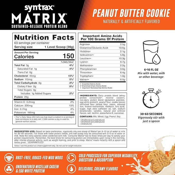 Syntrax Nutrition Matrix - Sustained-Release Protein Blend Peanut Butter Cookie 5 lbs. Real Cookie Pieces