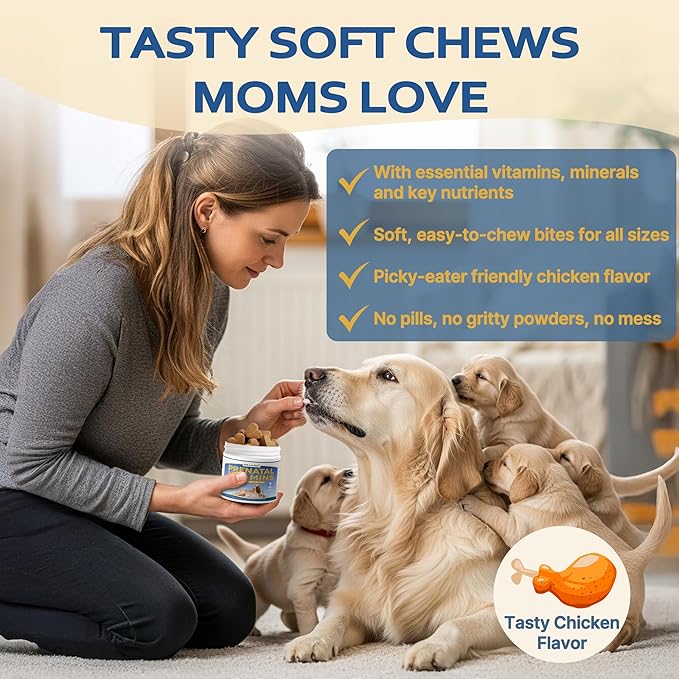 Dog Prenatal Vitamins - Supports Pregnancy Wellness Puppy Growth &amp Lactation and Recovery | Riched Essential Nutrients - DHA Folic AcidIron Calcium | Advanced Multivitamin for Pregnant and Nur
