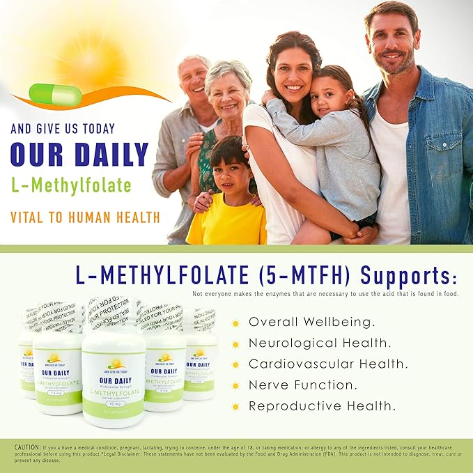 Our Daily Vites L-Methylfolate 10 mg / 10000 mcg Maximum Strength Active Folate 5-MTHF Filler Free Gluten Free Non-GMO Vegetarian Capsules 90 Count (3 Month Supply) (90)