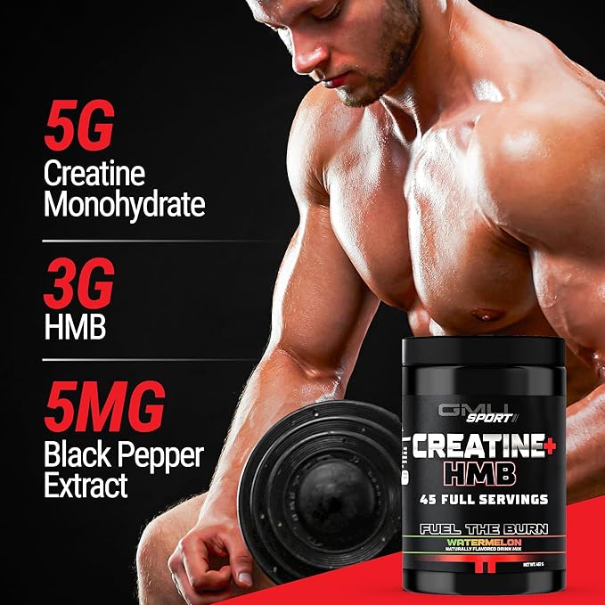 GMU SPORT Creatine 2.0 – Flavored Creatine + HMB Powder | 45 Servings | 5g Creatine Monohydrate + 3g HMB + Piperine | Strength Recovery &amp Muscle Builder | Delicious Watermelon Mix for Men &amp W