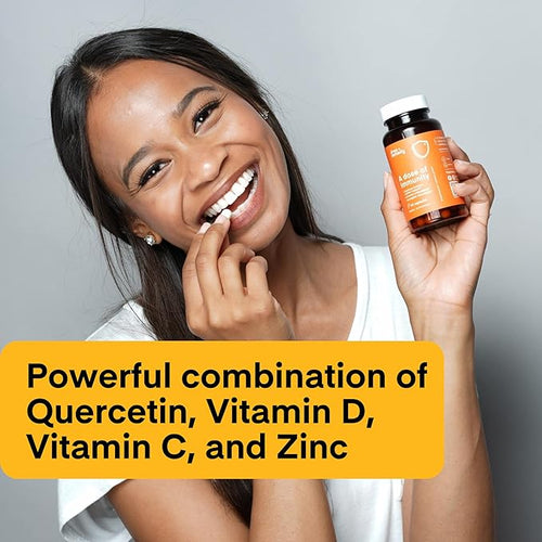 A Dose of Immunity Quercetin with Vitamin C and Zinc Vitamin D 500mg Quercetin Bromelain with Echinacea &amp B Vitamins Lung Immune Support Supplement 7 in 1 Immune Defense Immunity Booster(180 Co