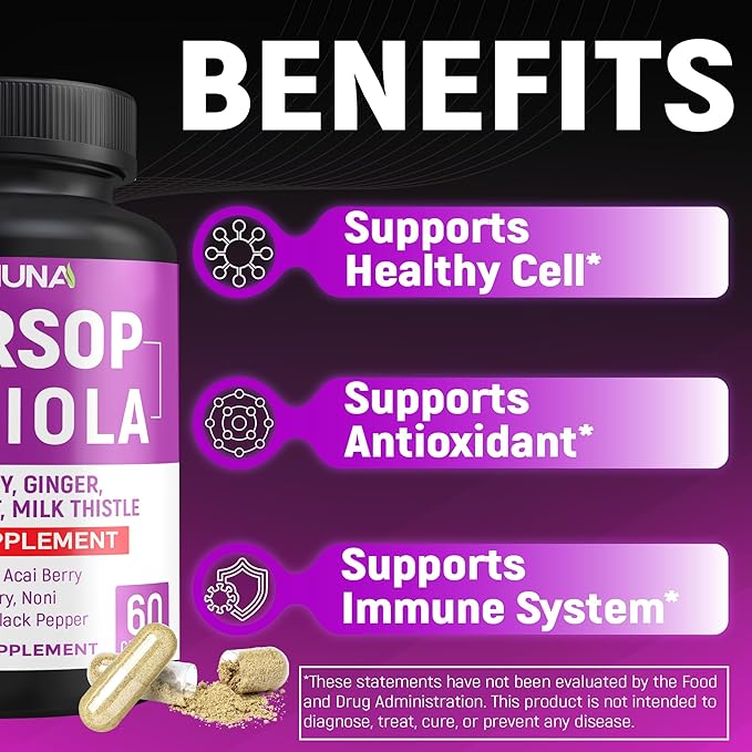 Soursop Graviola Capsules with Elderberry Turmeric Curcumin and More - 120 Capsules for 4 Months Supply (Pack of 2)