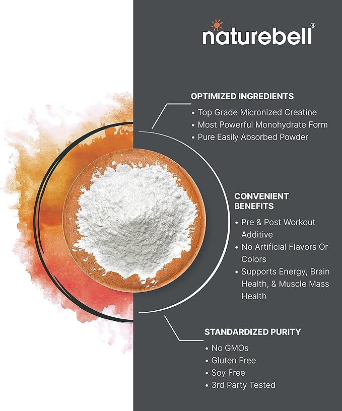 NatureBell 2 Pack Instant Creatine Monohydrate Powder 500g 5000mg Per Serving | Micronized Pure &amp Unflavored | Pre-Workout | Keto Vegan Filler-Free | 200 Servings (2.2 lb)