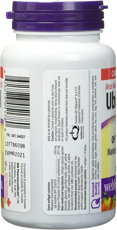 Webber Naturals Ubiquinol 100mg QH Active CoQ10 100 softgels