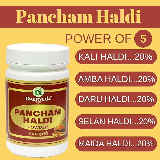 Dev Ayurveda Pancham Haldi Powder Ayurvedic Blend of 5 Types of Haldi (3.52 Oz/100gm)
