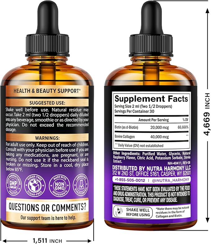 NUTRAHARMONY Liquid Biotin Collagen Drops &amp Biotin with Silicon Softgels
