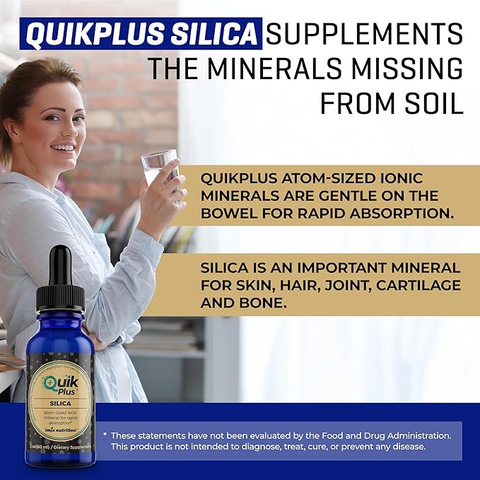 QuikPlus Liquid Mineral Supplement for Adults – Vegan Gluten-Free All Natural Highly Bioavailable – 2 oz Bottle (Silica)