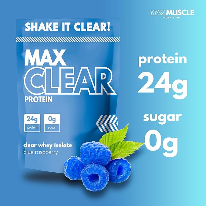 Max Clear Protein | 24g Protein | Clear Whey Isolate | Promotes Muscle Growth Strength and Recovery (Blue Raspberry)