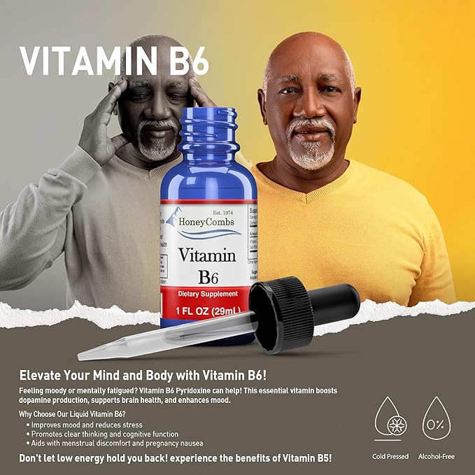 HoneyCombs Vitamin B6 &amp K1 Drops – Liquid Pyridoxine &amp Vitamin K Extracts for Vegan Supports Overall Health Non-GMO Vitamin Liquid Extract 1 fl oz Each
