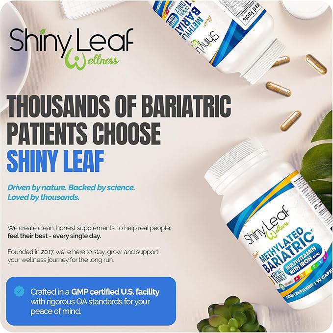 Shiny Leaf Methylated Bariatric Multivitamin with Iron 45mg – Once Daily Capsule ASMBS Compliant Bariatric Vitamins for Gastric Bypass &amp Gastric Sleeve for Men &amp Women USA Made – 4 Pack (36