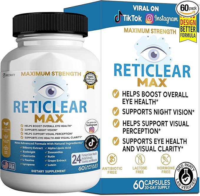 Reticlear Max Eye Health Supplement 60 Capsules Vision Support with 24 Natural Ingredients 30 Day Supply (1)