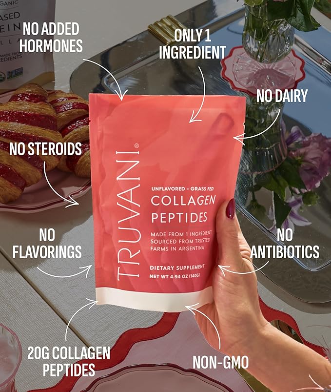 Truvani Hydrolyzed Collagen Peptides | Unflavored | 14 Servings | 20g Grass-Fed Collagen Protein Powder | Promotes Hair Nail Skin and Joint Health | Keto | Dairy and Gluten Free | Women and Men