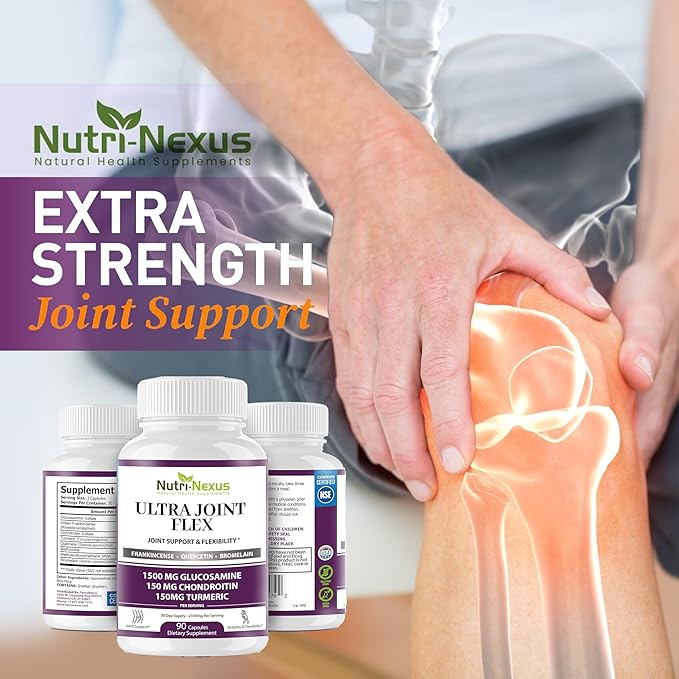 Joint Support Supplement with Glucosamine Chondroitin MSM Turmeric Boswellia - for Men and Women - Promotes Mobility Flexibility and Comfort - Made in USA - 90 Capsules