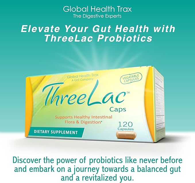 Global Health Trax GHT - ThreeLac Probiotic Capsules 480 Count - Comprehensive Digestive Support for Men Women and Children - Immune System and Gut Balance Non-GMO
