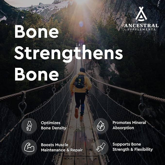 Ancestral Supplements Grass Fed Beef Living Bone Supplement Bone Meal Capsules Support Bone Health Oral and Joint Health and Flexibility Non-GMO 180 Capsules