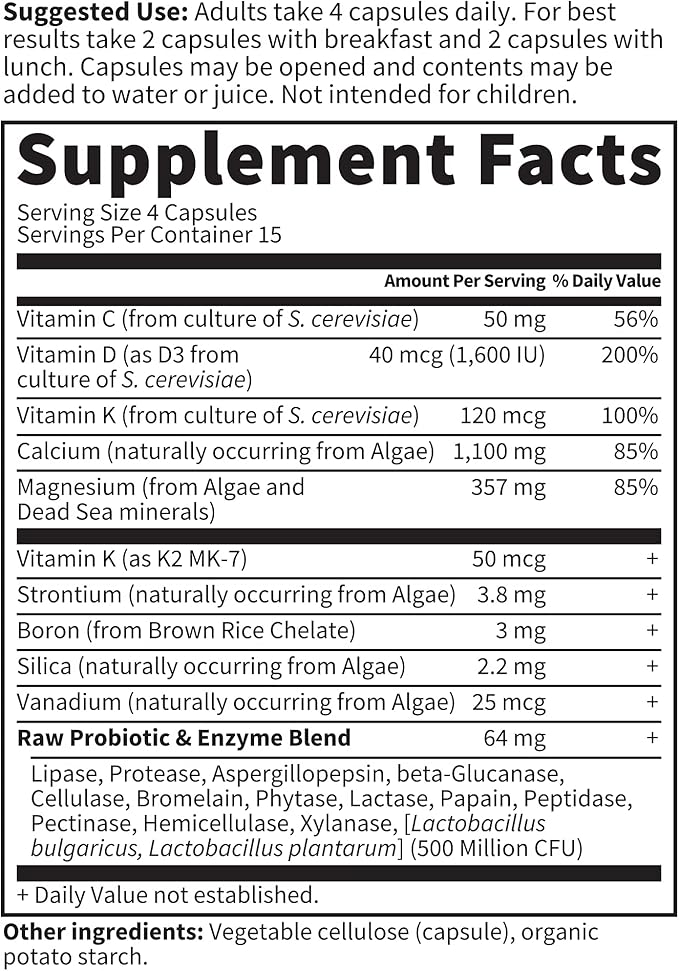 Garden of Life Raw Calcium Supplement for Women and Men - Vitamin Code Made from Whole Foods with Magnesium K2 Vitamin D3 and Vitamin C Plus Probiotics for Digestion 60 Capsules (Pack of 6)