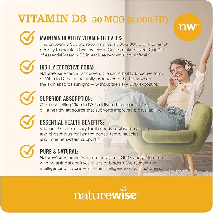 NatureWise Vegan Vitamin K2 100mcg &amp MK4 500mcg Bone Health - Vitamin D3 2000iu Immune Support 360 Count