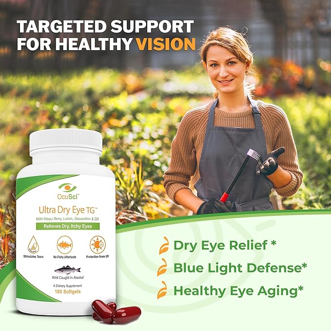 Formulated to Help Relieve Dry Itchy Eyes - 1700mg Triglyceride Omega-3 + EPA &amp DHA LuteinZeaxanthin B12 D3-60 Servings (Ultra Dry Eye UDETG - 2 Month)