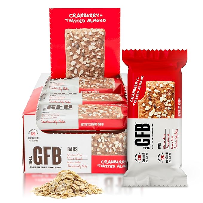 The GFB Cranberry Toasted Almond Protein Bars - Gluten Free Plant Based Non GMO Sustainably Made – Ridiculously Tasty Healthy Vegan Nutrition Snack Protein Bars 2.05 oz (12 Count)