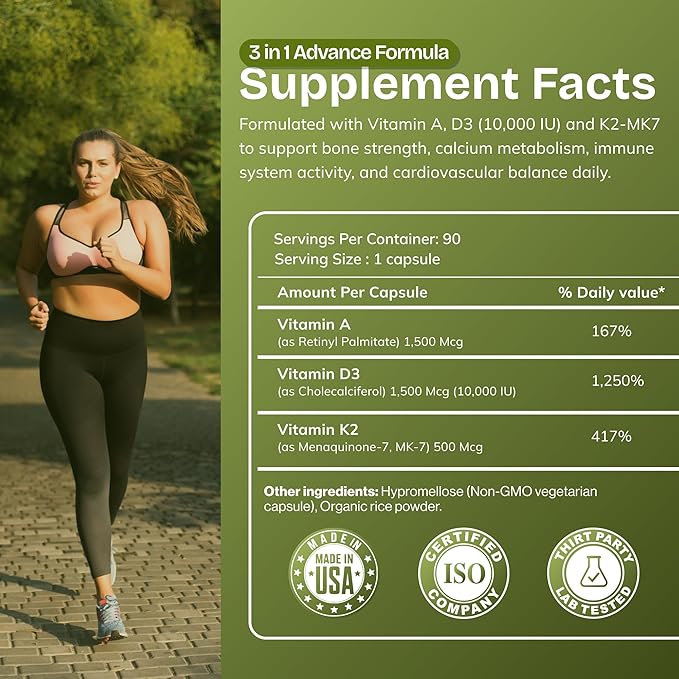 Daily Vites ADK 10 - ADK Vitamin Supplement - High Potency Vitamin A D3 10000 IU &amp K2 (MK-7) - Physician Formulated for Bone Heart &amp Immune Support - Non-GMO Gluten Free - 90 CT (3-Month S
